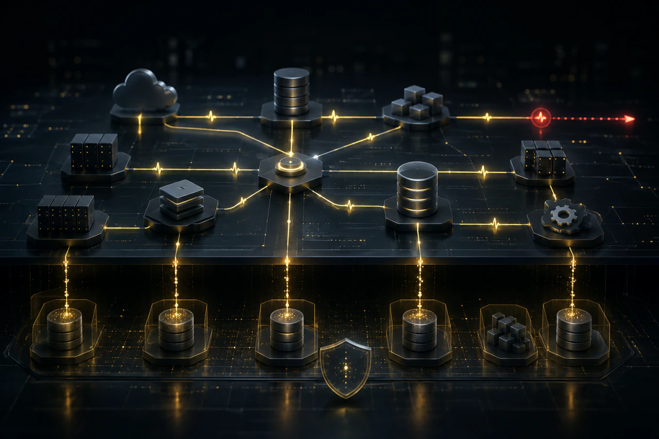System and backup monitoring diagram with a detected incident highlighted.